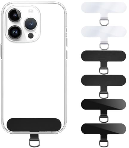 SKDFHOD 6 Stück Handykette Universal Pads, Transparent Phone Tether Tabs PVC Handy Lanyard Patch, Nicht Leicht zu Brechen Handykette Adapter Passt, TPU-Plättchen passend, Schwarz+Transparente
