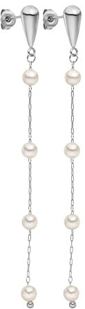 Purelei® Dewdrop Ohrringe – Elegante Hänger mit Muschelperlen an feiner Kette – Edelstahl 18K vergoldet – 75 mm Länge – Festlicher Perlenschmuck für Damen – Gold/Silber/Roségold (Silver)