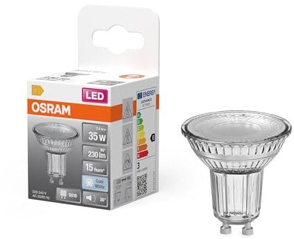 Osram LED-Spot Star PAR16 Reflektor, 4000 K neutralweiß, 2,4 W, GU10, 36°, 230 lm, klar, für Spotbeleuchtung, Akzentlicht, 15.000h