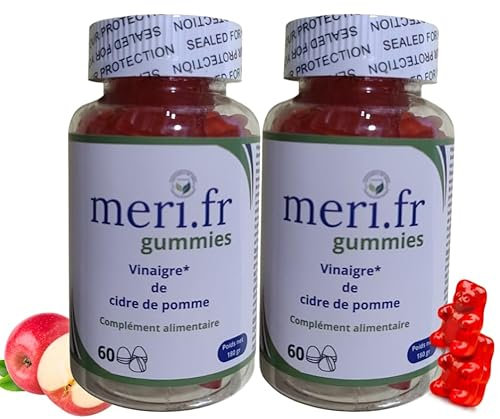 Meri.fr Gummies au Vinaigre de Cidre – Naturel, efficace et expédié depuis la France! Découvrez une alternative savoureuse et pratique pour perdre du poids facilement. Gummies 100% vegan. Lot de 2