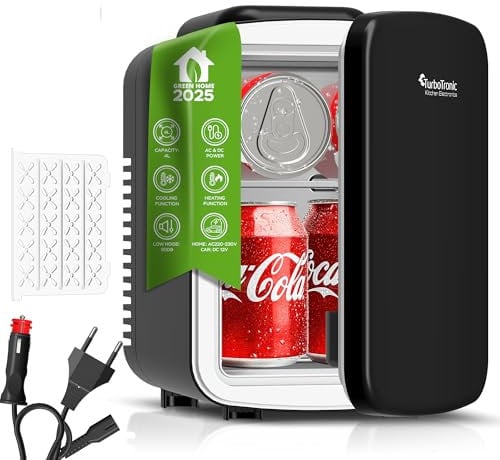 TurboTronic 2in1 Mini Kühlschrank Kühlbox 4 L Kühl & Heizfunktion tragbarer AC DC 220-240V/12V Steckdose und Zigarettenanzünder Warmhaltebox Thermobox Auto, Strand, Camping