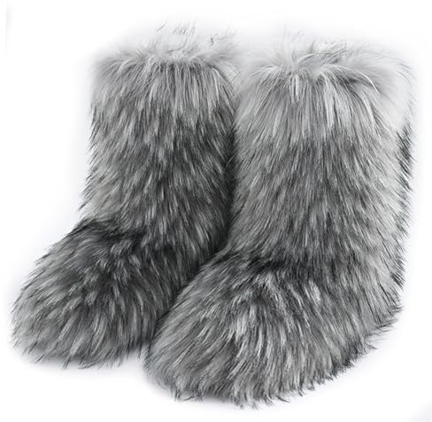 Galindopia Women Cute Fluffy Boots Warm Winter Snow Boots with Faux Raccoon Fur Shoes Outdoor