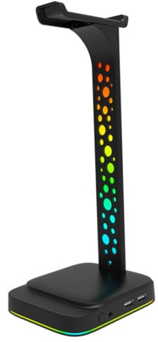 Hoement RGB Kopfhörer Ständer mit Doppel USB hub Over Ear Headset Halterung mit Stabiler Basis und Bunter Beleuchtung Gaming Headset Ständer für PC Schreibtisch und Monitor für Gamer