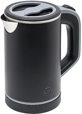 Wasserkocher Edelstahl 800ml, 600W 220V Wasserkocher mit Basis, Leise Electric Kettle, 5 Minuten Aufheizzeit, BPA frei, 10×18.5cm Teekocher Elektrischer Wasserkessel (Schwarz)