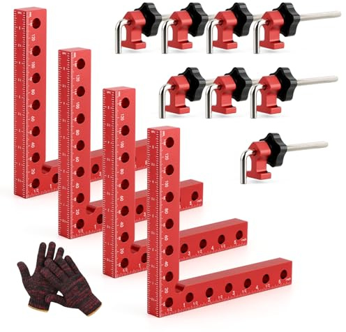 Pince à Angle Droit 90 Degrés, Serre Joint Angle Droit Aluminium14 X 14 cm | Equerre de Positionnemen Serre Cadre Fixation à Angle Outils de Travail du Bois pour Fixation Rapide de Cadres Photo,4 Pack