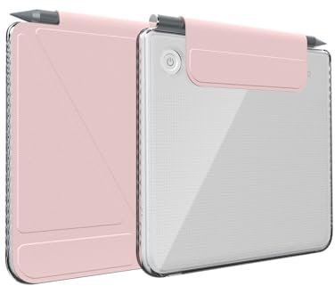 TUDIA M-Flip Coque Magnétique Transparente Amovible Compatible avec Kobo Libra Colour (2024) [Veille/Réveil Automatique] Étui Arrière Transparent Pliable avec Porte-Stylet (Rose)