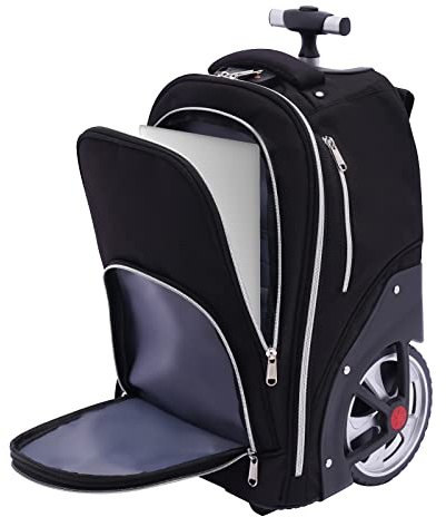 PHOYUXM Trolley Sac à dos à roulettes 45 l, bagage à main, sac à dos avec roues de 7 pouces, hauteur de la barre de traction 30-51 cm, sac à dos pour ordinateur portable, sac à dos de voyage