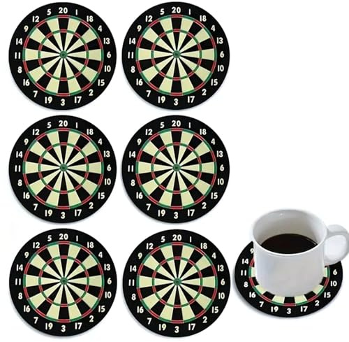 Solvind 6 Pack Dartboard Coasters, Wooden Drink Coasters with Non-Slip Cork Base, Heat Resistant Non-Scratch Beer Mats for Coffee Mug Wine Glass, Home Bar Pub Game Room Decor