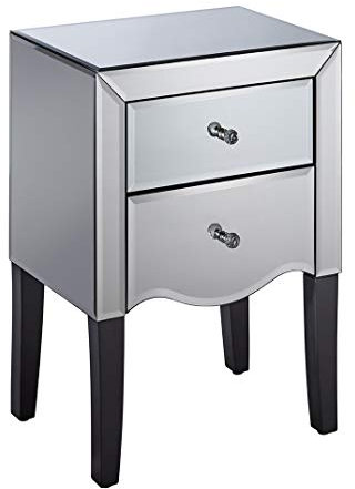 Birlea Palermo Mirrored 2 Drawer Bevelled Mirror Bedside Chest Crystal Handle