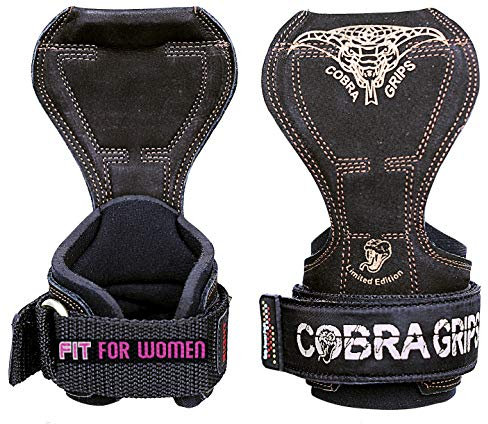 Cobra Grips Fit Damen-Gewichtheberhandschuhe, robuste Riemen, alternative Powerlifting-Haken, ideal für Kreuzheben, mit verstellbarer, Neopren-gepolsterter Handgelenkbandage, Bodybuilding, Schwarz