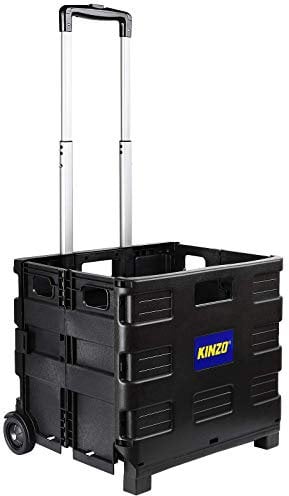 Kinzo Transporttrolley Faltbar 25kg Transportgewicht Klappbare Einkaufskiste Putzwagen fahrbare Transportkiste Platzsparender Transport Ideal für Camping, Einkauf 05703 Schwarz 100 cm