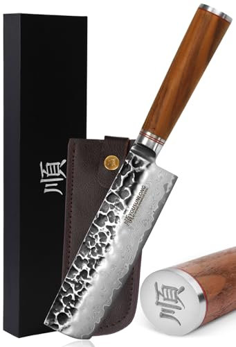 YOUSUNLONG Couteau Nakiri forgé de 6,5 pouces/Couperet à légumes-Japonais VG-10 67 couches Acier Ergonomique Manche Damas Acier-Noyer Lame Noire