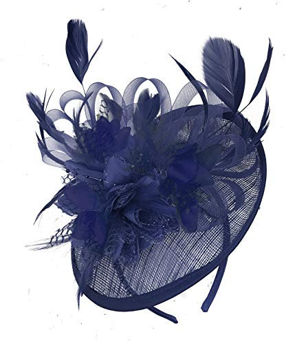 Caprilite Navy Blue Sinamay Disc Saucer Fascinator Hat for Women Weddings Headband