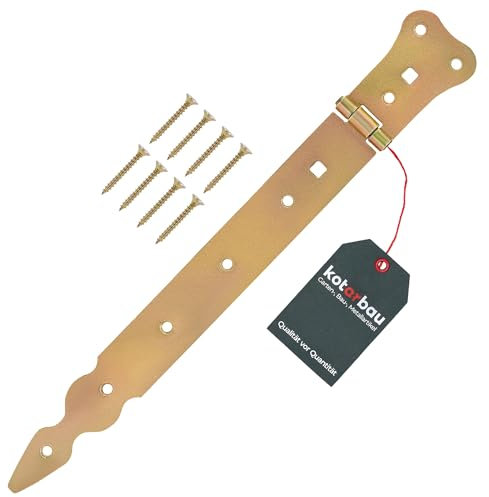KOTARBAU Ladenband 300 mm Türband Torscharnier Werfgehänge Kreuzgehänge Türscharnier Scharnier Gold Verzinkt Rostfrei Gartentorband Baubeschlag Robust