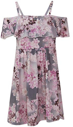 A2Z 4 Kids Girls Skater Dress - Off Shoulder Floral Lilac 9-10