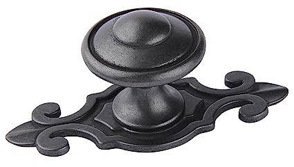 TIECA.HW 4Pcs Antique Iron Kitchen Cabinet Knobs with Fleur de Lis Backplates, Rustic Black Top Ring Drawer Pulls Handles and Plates, 2.92 Total Length