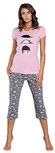 Italian Fashion Pyjama Femme Coton | Ensembles de Pyjama Femme | Pyj' Hiver Chaud | Vêtements de Nuit | 2 Pièces avec Haut à Manches Longues et Pantalon | Différents Motifs S-XXL