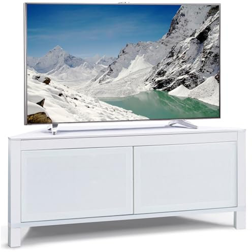 MDA Designs Volans Remote Friendly Beam-Thru Tru-Corner Glass Interchangable Black/White Panel 2-Door Flat Screen TV Corner Cabinet…
