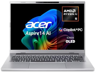 Acer Aspire 14 AI Copilot+ PC A14-61M, Computer portatile 14 WUXGA OLED (AMD Ryzen AI 5 330, 16 GB RAM, 512 GB SSD, AMD Radeon Graphics, Windows 11 Home), Colore Argento, Tastiera QWERTY spagnola