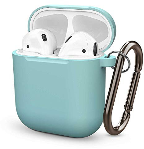 ELLENNE Cover Silicone Slim Compatibile per Apple AIRPODS 1 E 2 Custodia AntiGraffio + Gancio (Turchese)