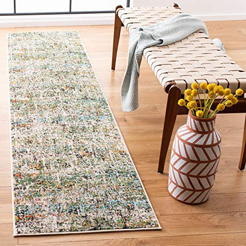 Safavieh Tapis Moderne Chic pour Salon, Salle à Manger, Chambre à Coucher - Collection Madison - Poils Courts - Vert et Turquoise - 61 x 244 cm