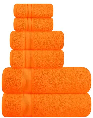 GLAMBURG Ultra Soft 6er-Pack Baumwoll-Handtuch-Set, enthält 2 übergroße Badetücher 70 x 140 cm, 2 Handtücher 40 x 60 cm und 2 Waschbetten 30 x 30 cm, Orange