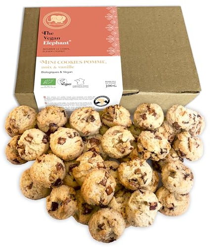 Mini Cookies Biologici e Vegani con Mele, Noci e Vaniglia, Produzione Francese e Artigianale. 300g