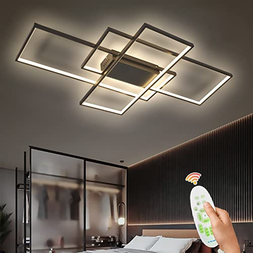 XEMQENER 62W LED Ceiling Light, Dimmable Lighting Fixture, 3000K-6000K Color Changing Lights with Remote Control for Living Room Bedroom Lounge (35’’ Black, Dimming)