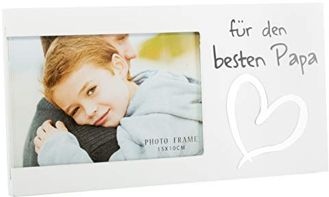 Brandsseller Bilderrahmen 25x13x1,5 cm Fotorahmen - für den besten Papa - mit Spiegelherz Matt Weiß