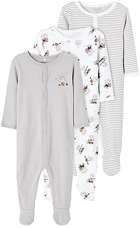 NAME IT Baby Unisex Schlafanzug 3er-Pack mit Füßen