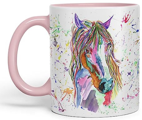 Vixar Tazza colorata con cavallo acquerello arcobaleno arte, regalo, compleanno, lavoro, ufficio, tè e caffè di Natale (rosa)