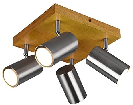 Trio Leuchten Deckenleuchte Marley 812400407, Metall Nickel matt, Holz, exklusiv 4x GU10