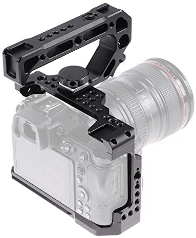 Hersmay Z5 Z6 II Camera Cage with Top Handle for Nikon Z5/ Z6/ Z7/ Z6II/ Z7II Mirrorless Camera with Cold Shoe,Handle Locating Holes,Multiple 1/4 3/8 Screw Holes