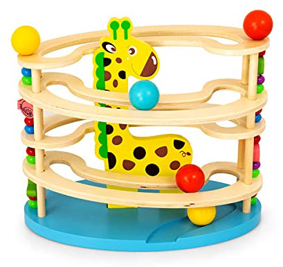 Kugelbahn Giraffe Rollbahn aus Holz Motorik Holzspielzeug