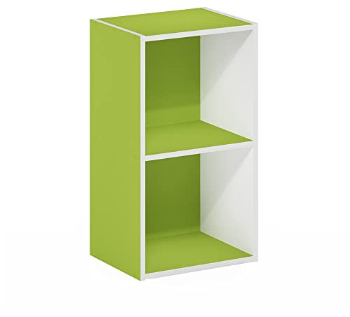 Furinno Pasir 2-stufiges Bücherregal mit offenem Regal, Grün/Weiß