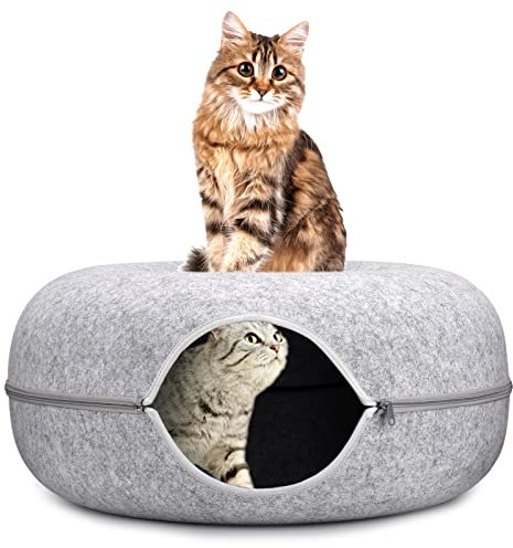 katzenbett,M-Höhlen&häuser,Abnehmbares Tunnelspielzeug Kann für Katzenbetten oder Katzenspielzeug verwendet Werden,katzennest Filz rundes Design, Donut katzenbett Harter atmungsaktiver Filz