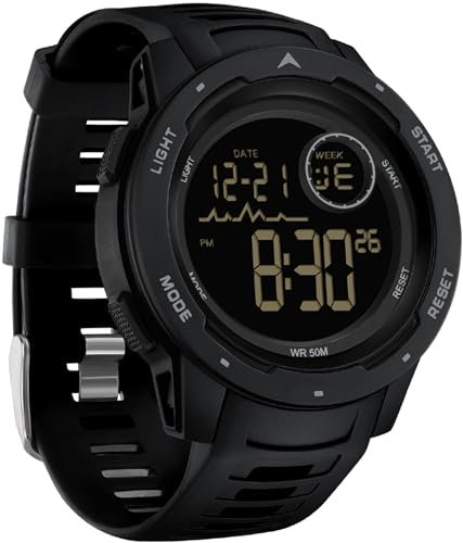 Uhren Herren Digital Militär Sportuhr 50M Wasserdicht Digitale Armbanduhr mit Wecker Datum Digitaluhr LED Stoppuhr 12/24H Tactical Watch für Männer Jungen Outdoor