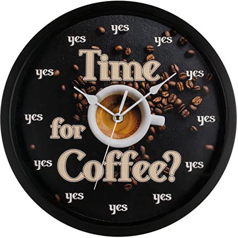 Wanduhr mit lustigem Design-Ziffernblatt, Runde Quarzuhr mit analoger Zeitanzeige, batteriebetrieben, Ø 29cm (Time for Coffee)