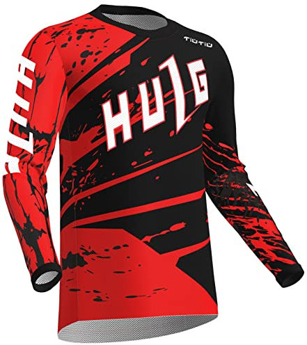 HULG Motocross-Trikot Für Herren | MTB Mountainbike 100% Hochwertiges Polyestergewebe | Atmungsaktives Material, Schnell Trocknend, Antibakteriell |Lange ÄrmelJersey (Red,XXL)