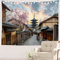 Batmerry Tapisserie japonaise de scène de rue, rue japonaise dans le matin, décoration murale à suspendre, fibre de polyester, blanc à volants pour dortoir, chambre à coucher, salon, 99,3 x 150,1 cm