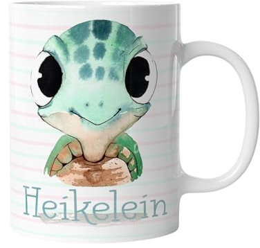 timalo® Kindertasse Tasse Tiere mit Namen personalisiert | Motiv Schildkröte mit Wunschname für Kinder Geschenk zur Einschulung, Weihnachten, Nikolaus | mug-t-04