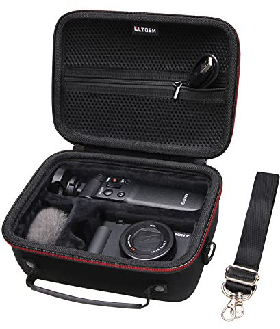LTGEM Camera Case Compatible with Sony ZV-1F / ZV-1 / ZV-1 II Vlog Digital Camera, Tripod, Microphone and Vlogger Accessory Kit with Shoulder Strap, Black