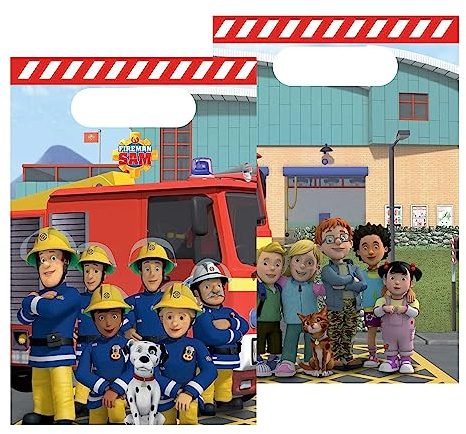 Amscan 9912966 - Fireman Sam Kids Birthday Party Paper Loot Bags - 8 Pack