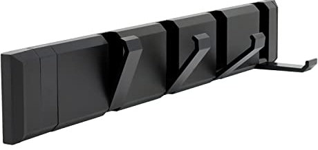 Aremigo® Fold 5 Kleiderhaken Wand mit klappbaren Haken [Platzsparend] für Ordnung in Ihrem Zuhause [5 Haken] Schwarz | Gardarobenhaken | Gardarobenleiste | Hakenleiste
