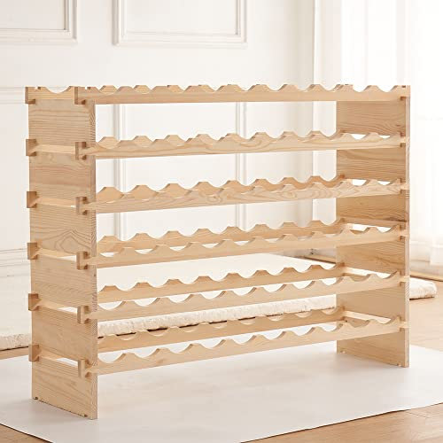 HUOLE Étagère à Bouteille en 6 Etages,Pissente Étagère de Rangement pour 60 Bouteilles de vin sur Pied en Bois pour Garde-Manger ou Cuisine,110 * 30 * 80.5cm-60 grilles