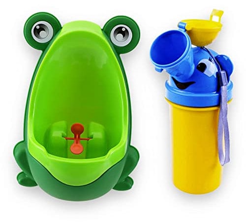COO11 Frog Kids Urinal with Portable Pee Bottle, Wall Mount Toddler Urinals, Potty Training Toilet with Whirling Target and Easy Clean Design, Travel-Friendly Potty Urinal Set for Boys Ages 1-6 Years
