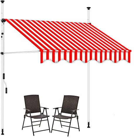 Klemmmarkise, Markise Balkon Ohne Bohren mit Handkurbel, Balkon Markise, Einziehbare Markise, Outdoor-Überdachung (Color : Red and White Stripes, Size : 3.5M)