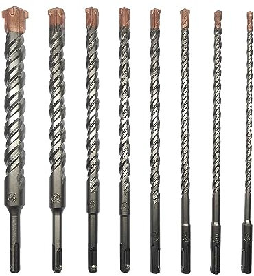 CAVATINY Juego de 8 brocas SDS Plus para hormigón, ladrillo, cemento, piedra con 4 cortes, 8 piezas, 6, 8, 10, 12, 14, 16, 20, 25 x 260 mm, vástago SDS Plus apto para martillo perforador