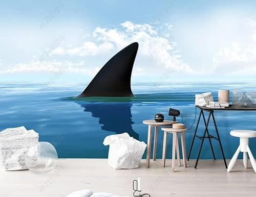 Fototapete 3D Effekt 3D Tapete Cartoon-Hai-Ozean-Kinderzimmer Wanddekoration Jungen Mädchen Wandbild Tapete 150(W) X105(H) Cm