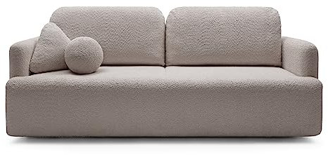 Dreisitzer-Sofa Lambina mit Schlaffunktion, Bettkasten, Boucle-Bezug in Dunkelbeige